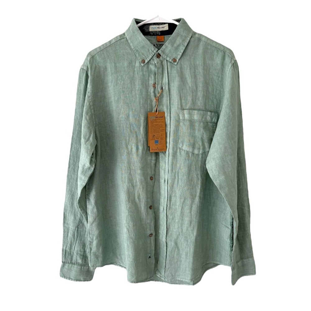 Tailor Vintage Light Green Linen Button Down Shirt